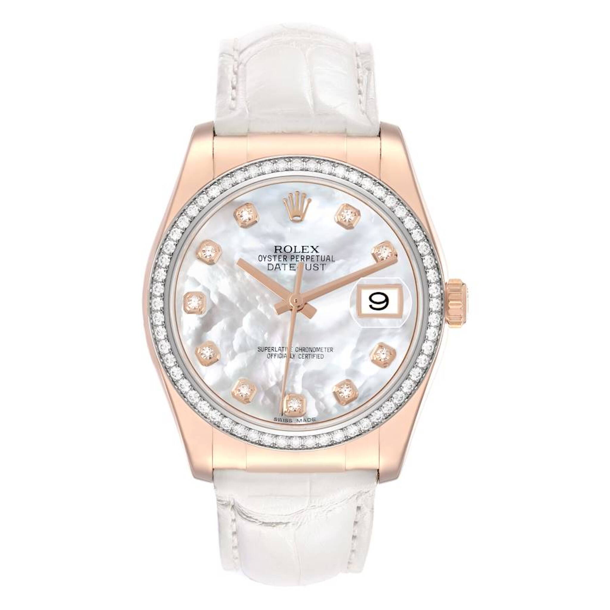 Datejust (Reference 116185). A 36mm rose gold diamond set automatic wristwatch with date. 2014 — view 1
