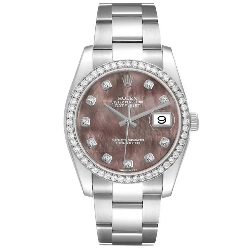 Datejust (Reference 116244). A 36mm white gold stainless steel diamond-set automatic wristwatch with date. 2021