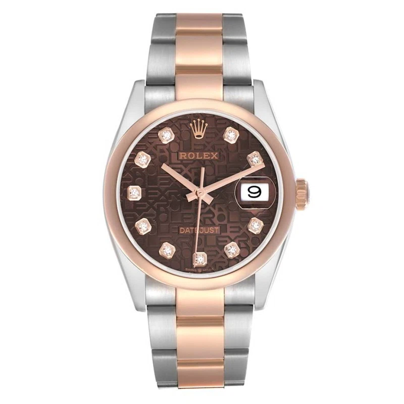 Datejust (Reference 126201). A 36mm rose gold stainless steel diamond set automatic wristwatch with date. 2021