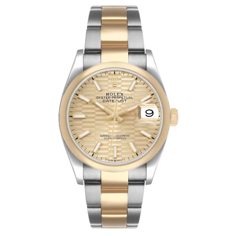 Datejust (Reference 126203). A 36mm yellow gold stainless steel automatic wristwatch with date. 2019