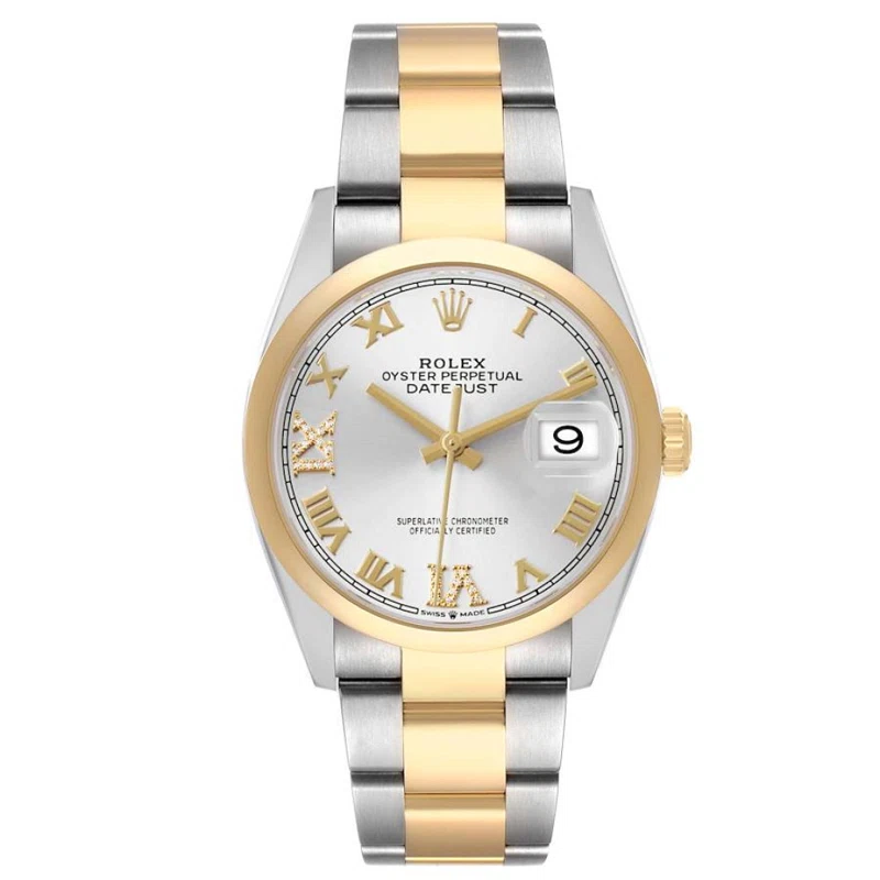 Datejust (Reference 126203). A 36mm yellow gold diamond-set stainless steel automatic wristwatch with date. 2022