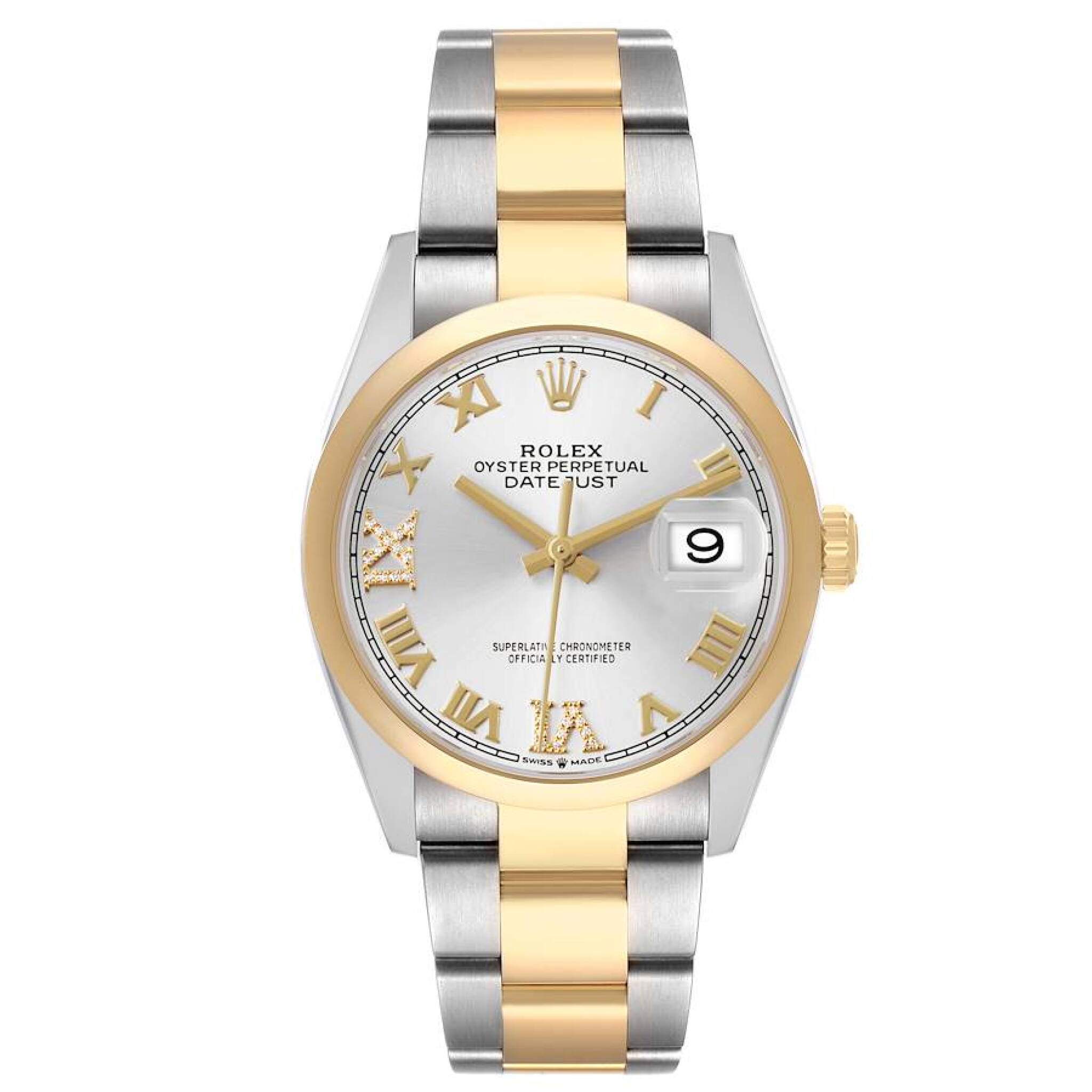 Datejust (Reference 126203). A 36mm yellow gold diamond-set stainless steel automatic wristwatch with date. 2022 — view 1
