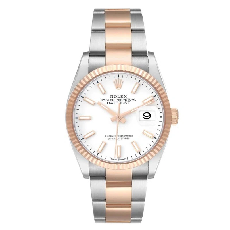 Datejust (Reference 126231). A 36mm rose gold stainless steel automatic wristwatch with date.