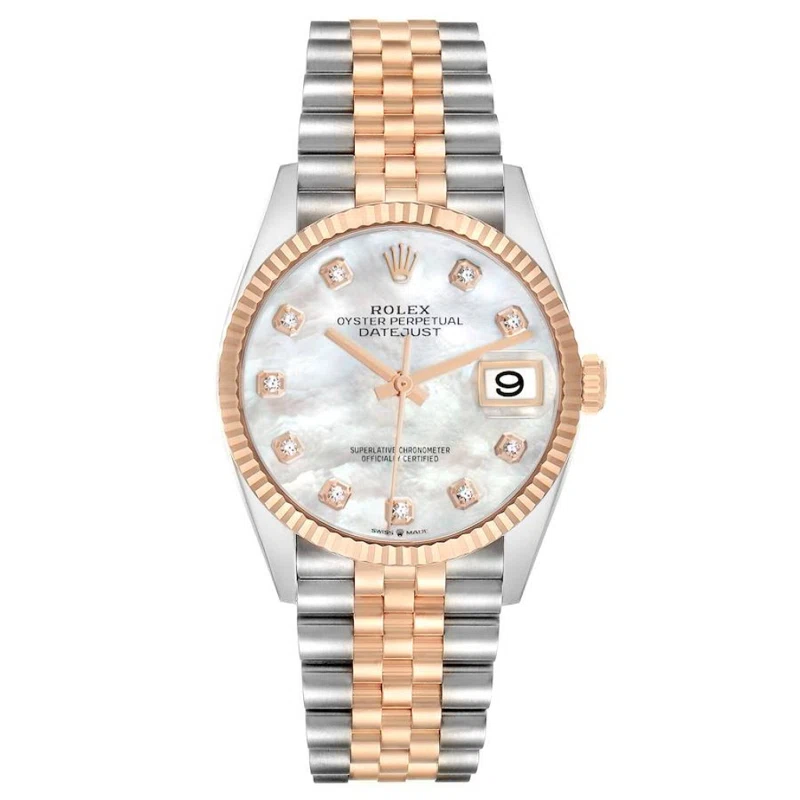 Datejust (Reference 126231). A 36mm rose gold stainless steel diamond-set automatic wristwatch with date. 2023