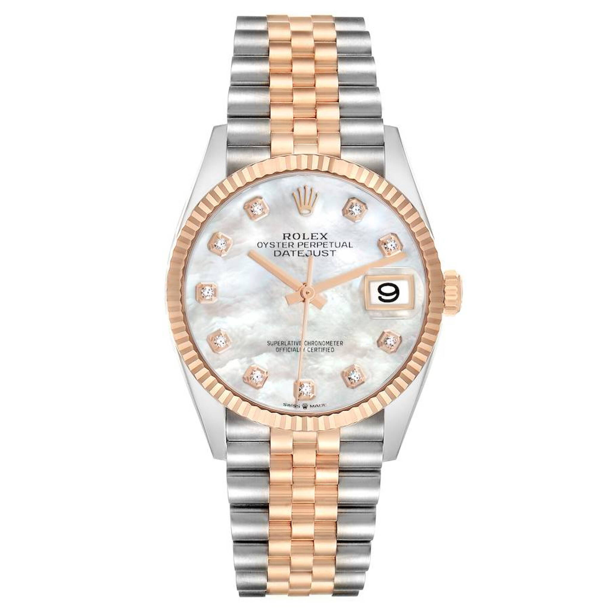Datejust (Reference 126231). A 36mm rose gold stainless steel diamond-set automatic wristwatch with date. 2023 — view 1