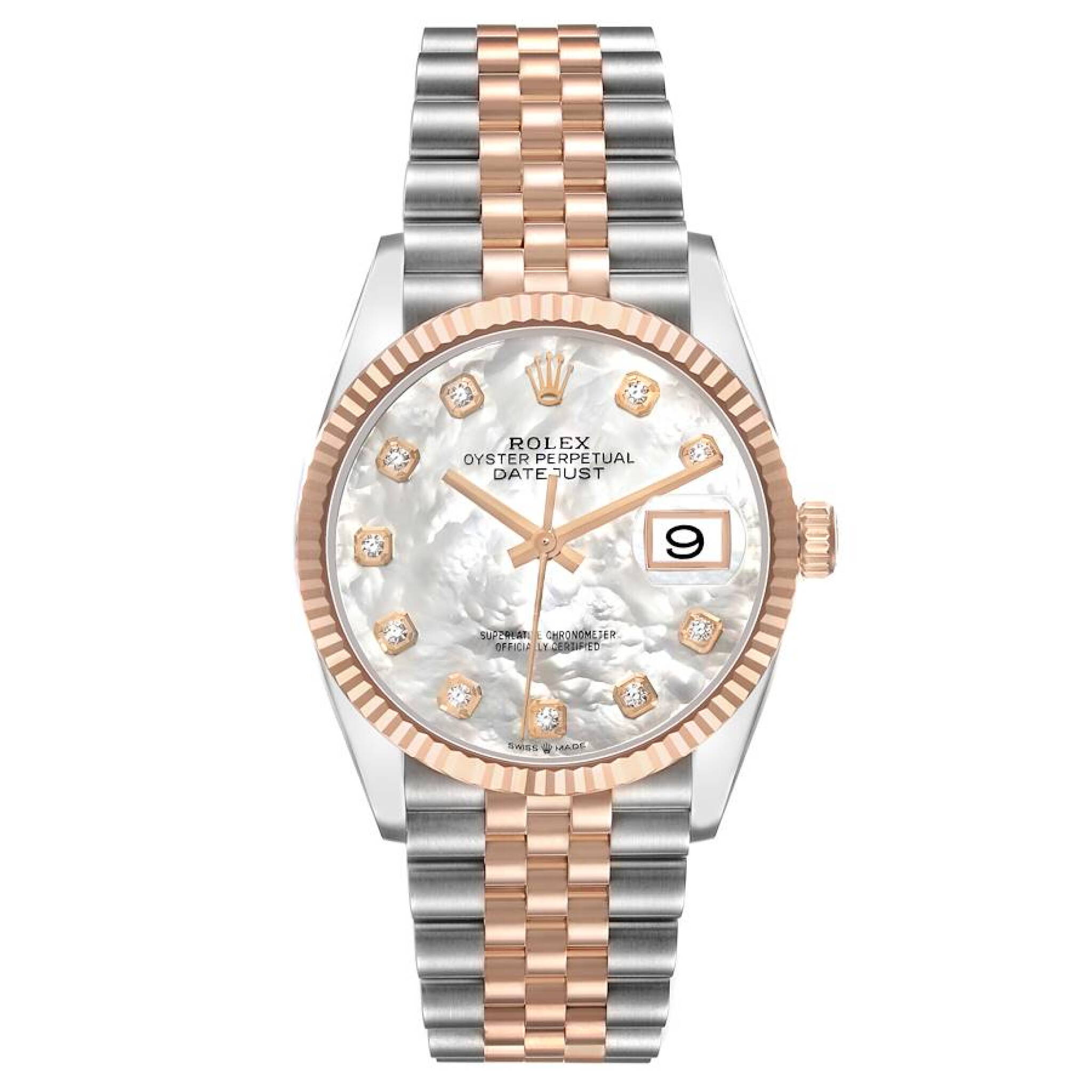 Datejust (Reference 126231). A 36mm rose gold stainless steel diamond-set automatic wristwatch with date. 2019 — view 1