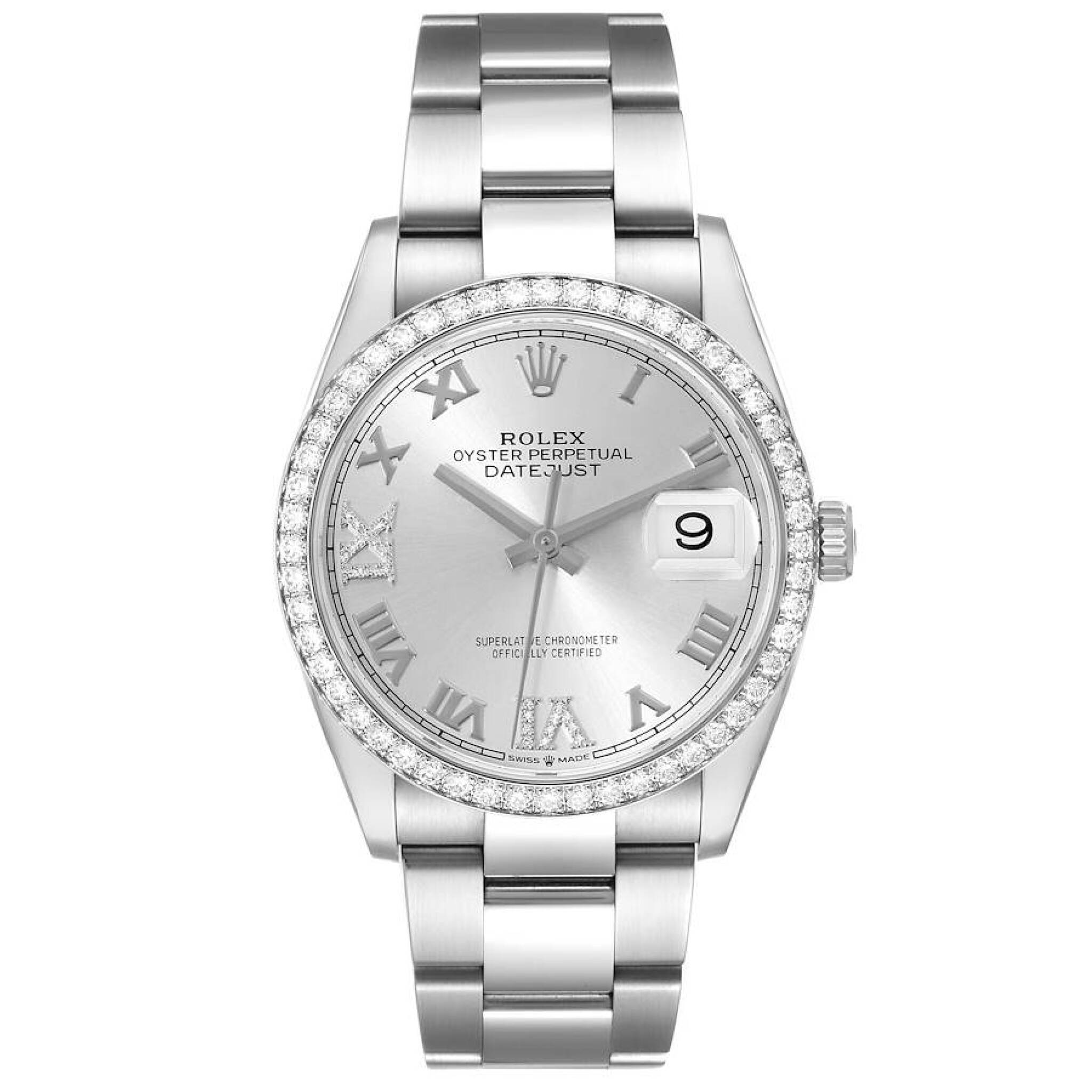Datejust (Reference 126284). A 36mm stainless steel white gold diamond-set automatic wristwatch with date. — view 1