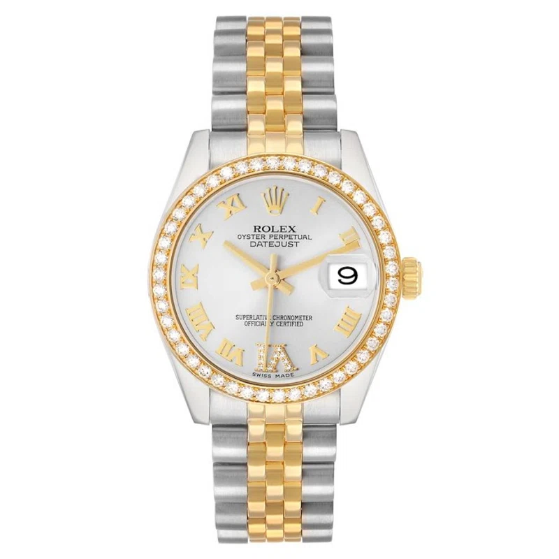 Datejust (Reference 178383). A 31mm yellow gold stainless steel diamond-set automatic wristwatch with date.