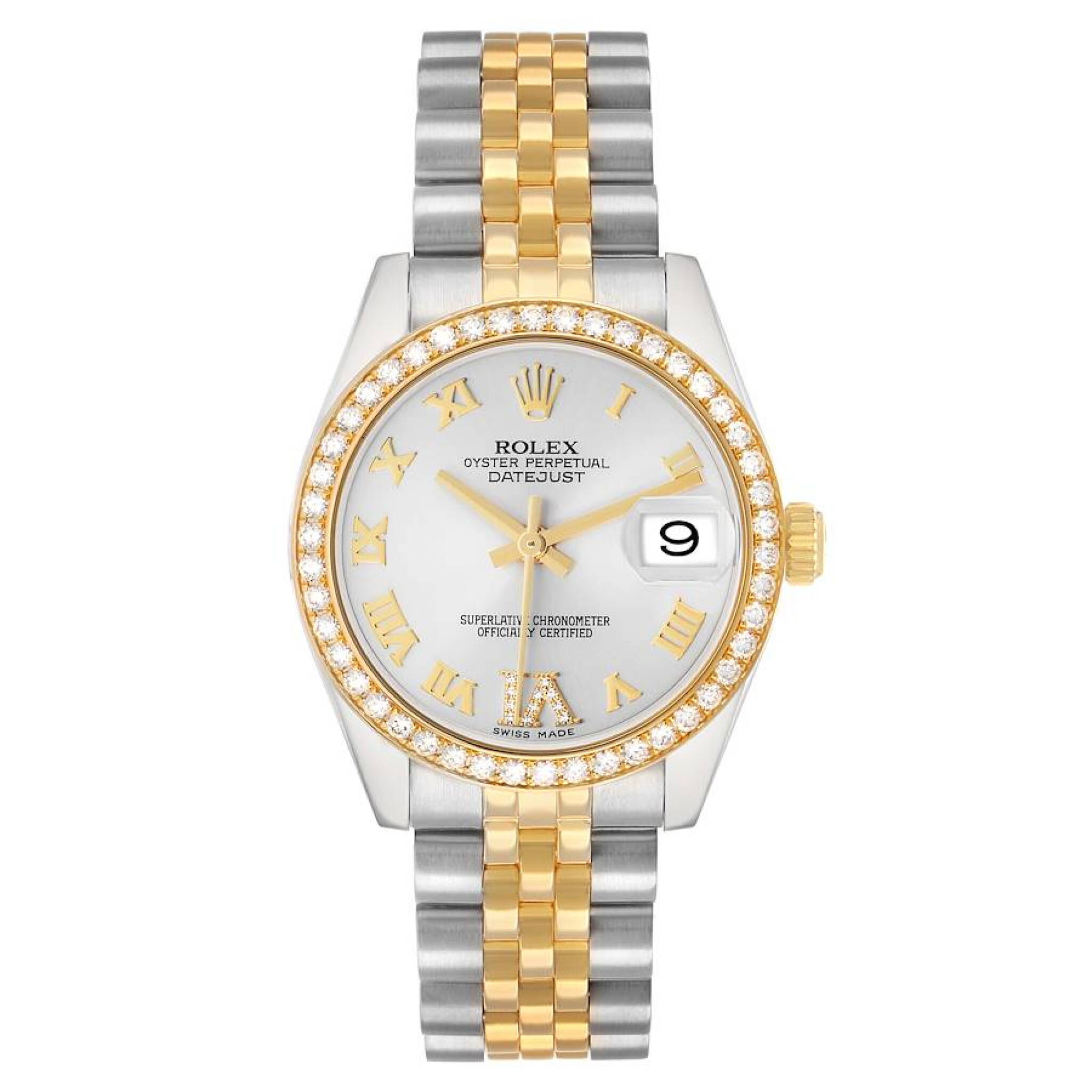 Datejust (Reference 178383). A 31mm yellow gold stainless steel diamond-set automatic wristwatch with date. — view 1