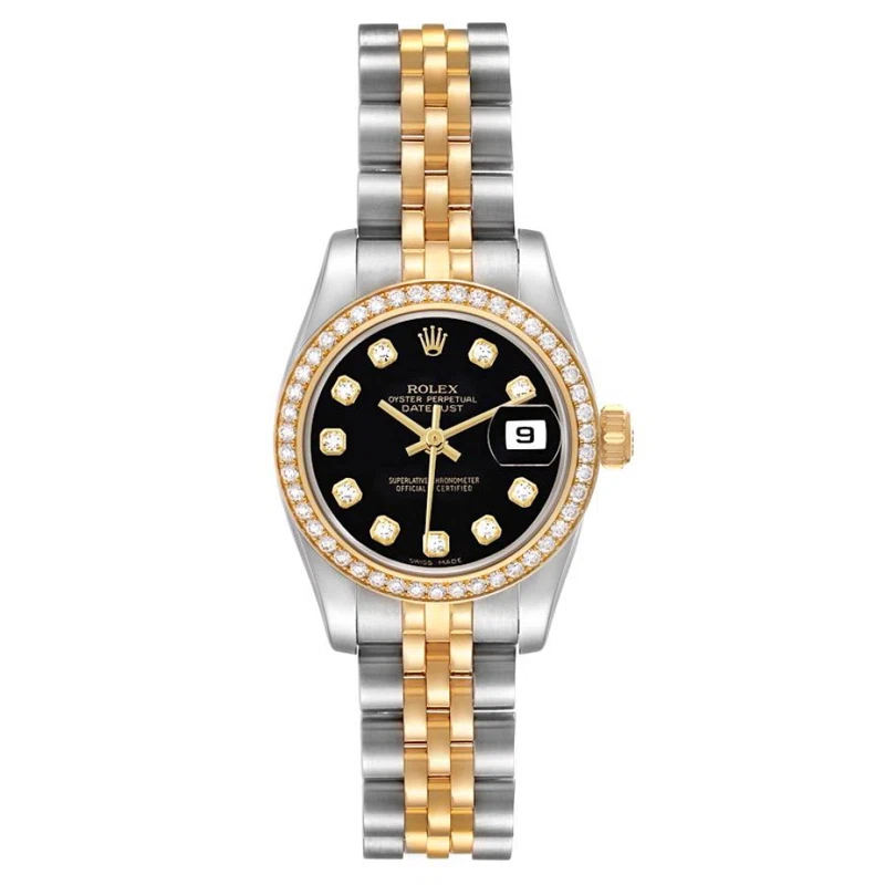 Datejust (Reference 179383). A 26mm yellow gold stainless steel diamond-set automatic wristwatch with date.