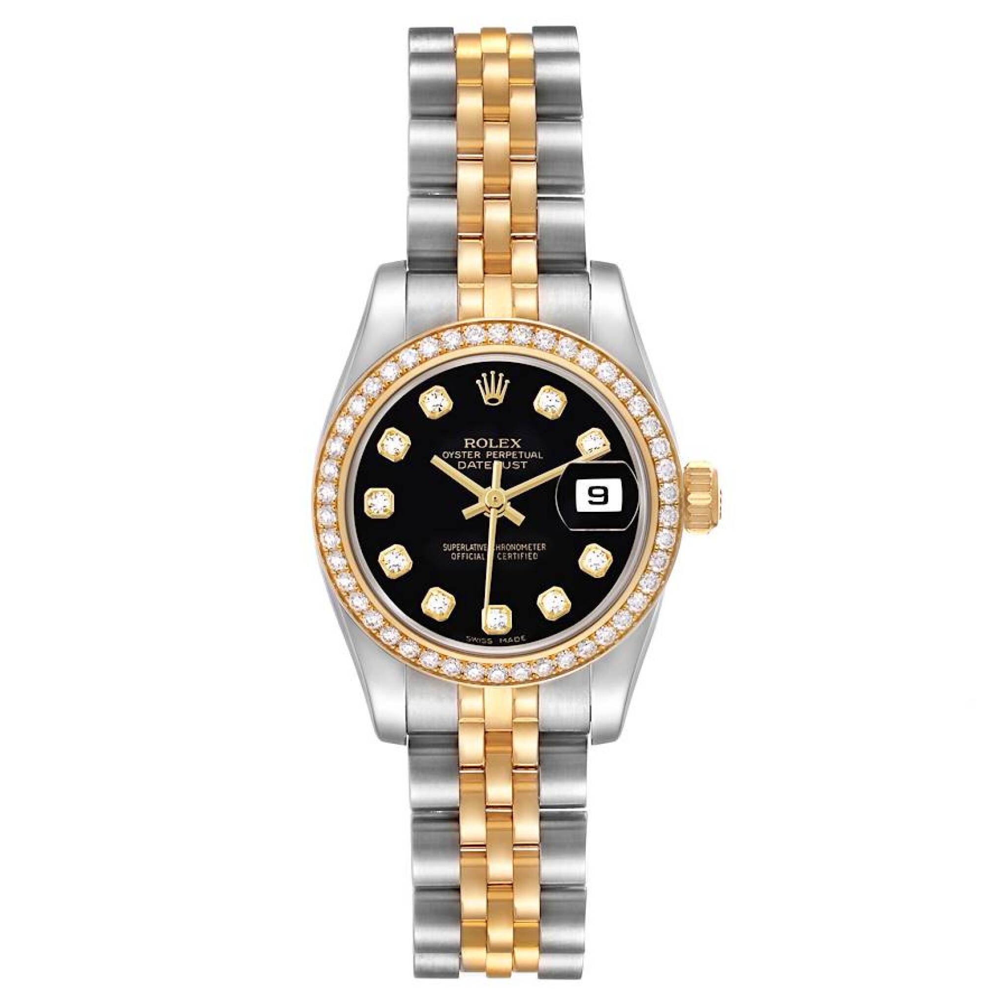 Datejust (Reference 179383). A 26mm yellow gold stainless steel diamond-set automatic wristwatch with date. — view 1