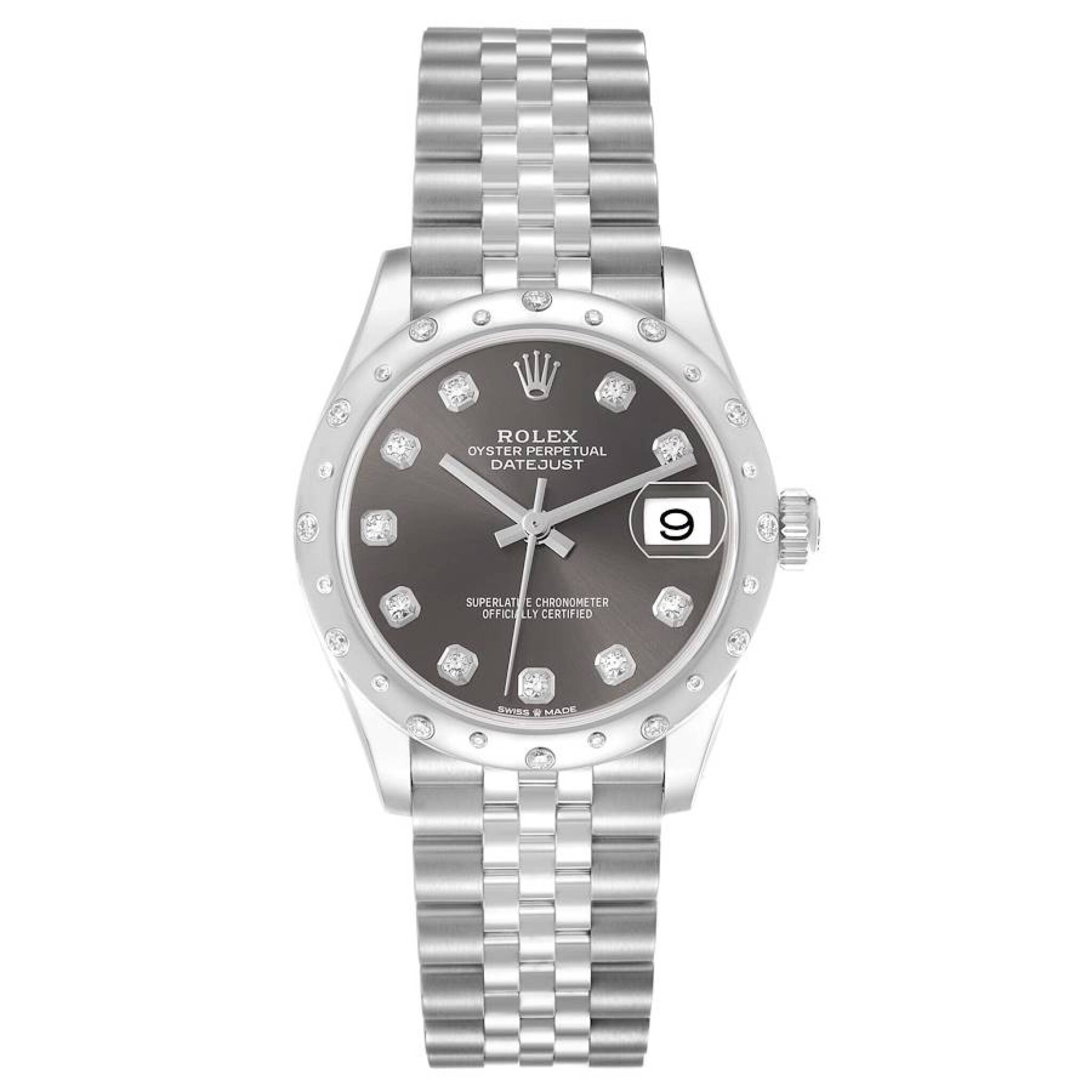 Datejust (Reference 278344RBR). A 31mm white gold stainless steel diamond set automatic wristwatch with date. 2021 — view 1