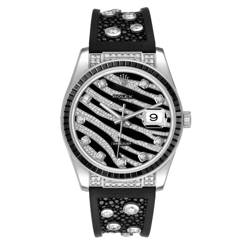 Datejust Zebra Dial (Reference 116199). A 36mm white gold diamond & sapphire-set automatic wristwatch with date. 2008-2009
