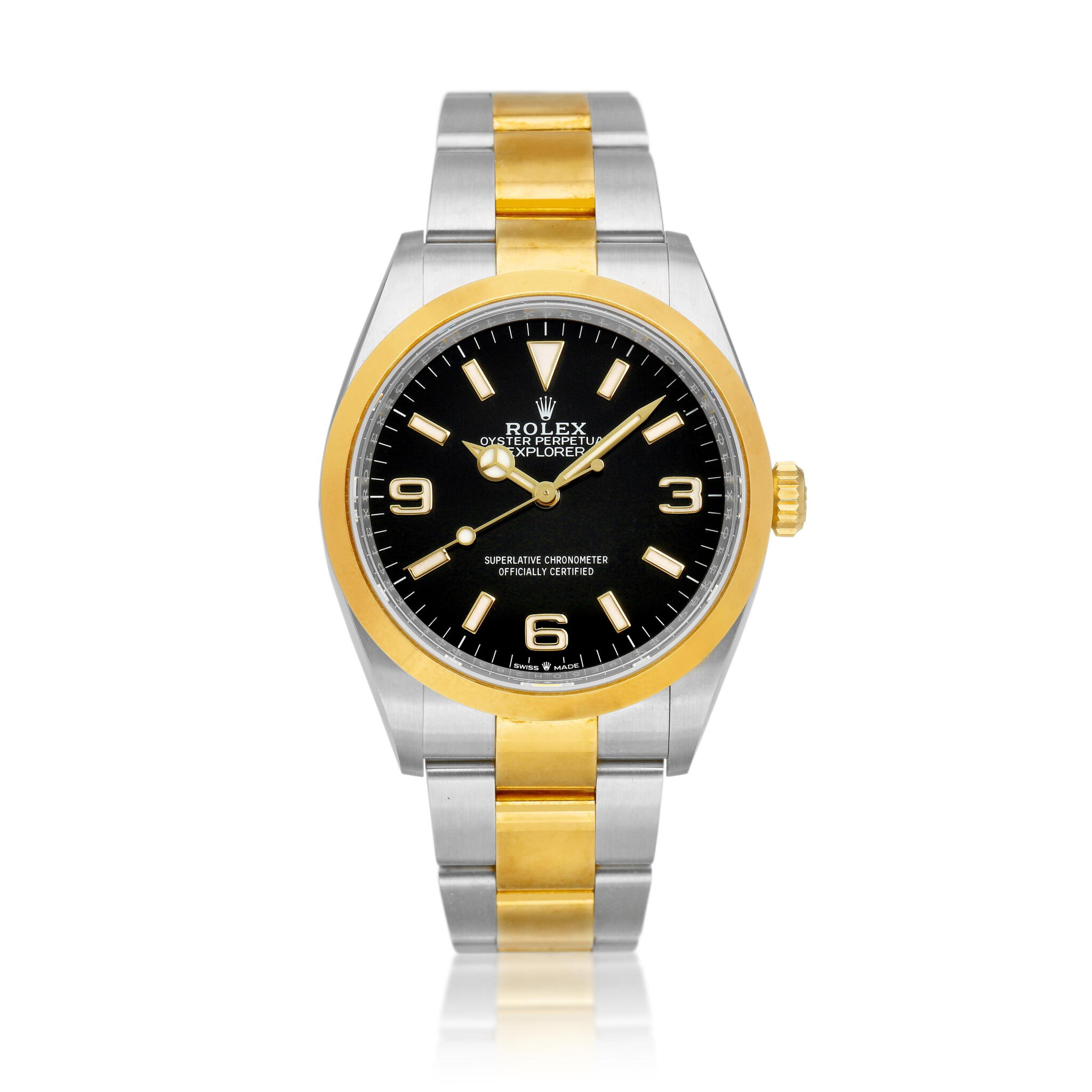 Explorer I (Reference 124273). A 36mm stainless steel yellow gold automatic wristwatch. 2022 — view 1