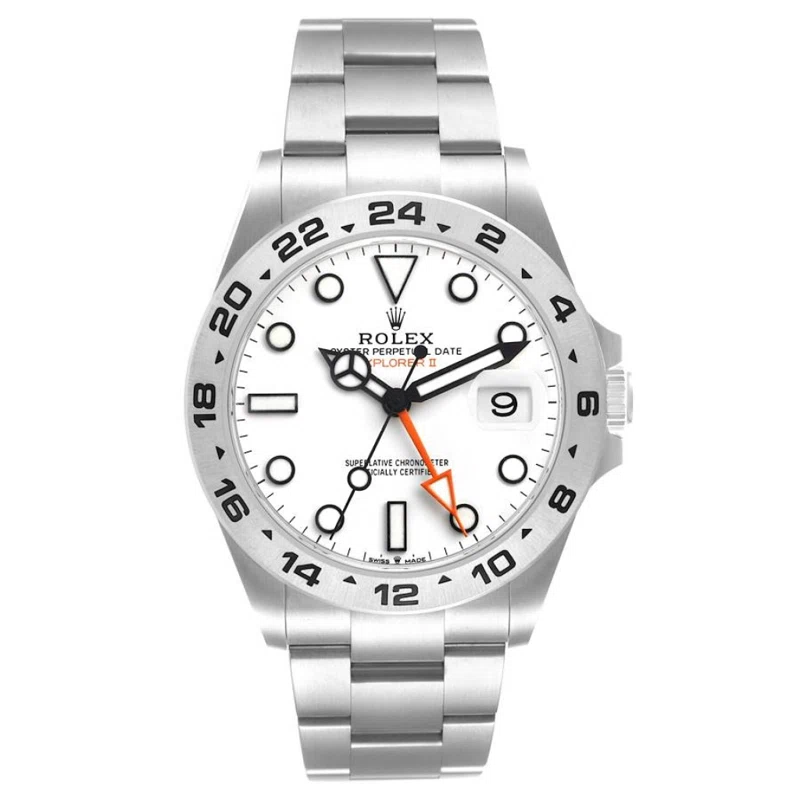 Explorer II 'Polar' (Reference 226570). A 42mm stainless steel automatic wristwatch with date and dual time. 2024