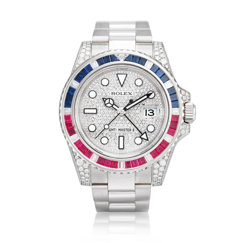 GMT-Master II (Reference 116759SARU), A white gold, diamond, ruby and sapphire-set dual time zone automatic wristwatch with date, Circa 2009