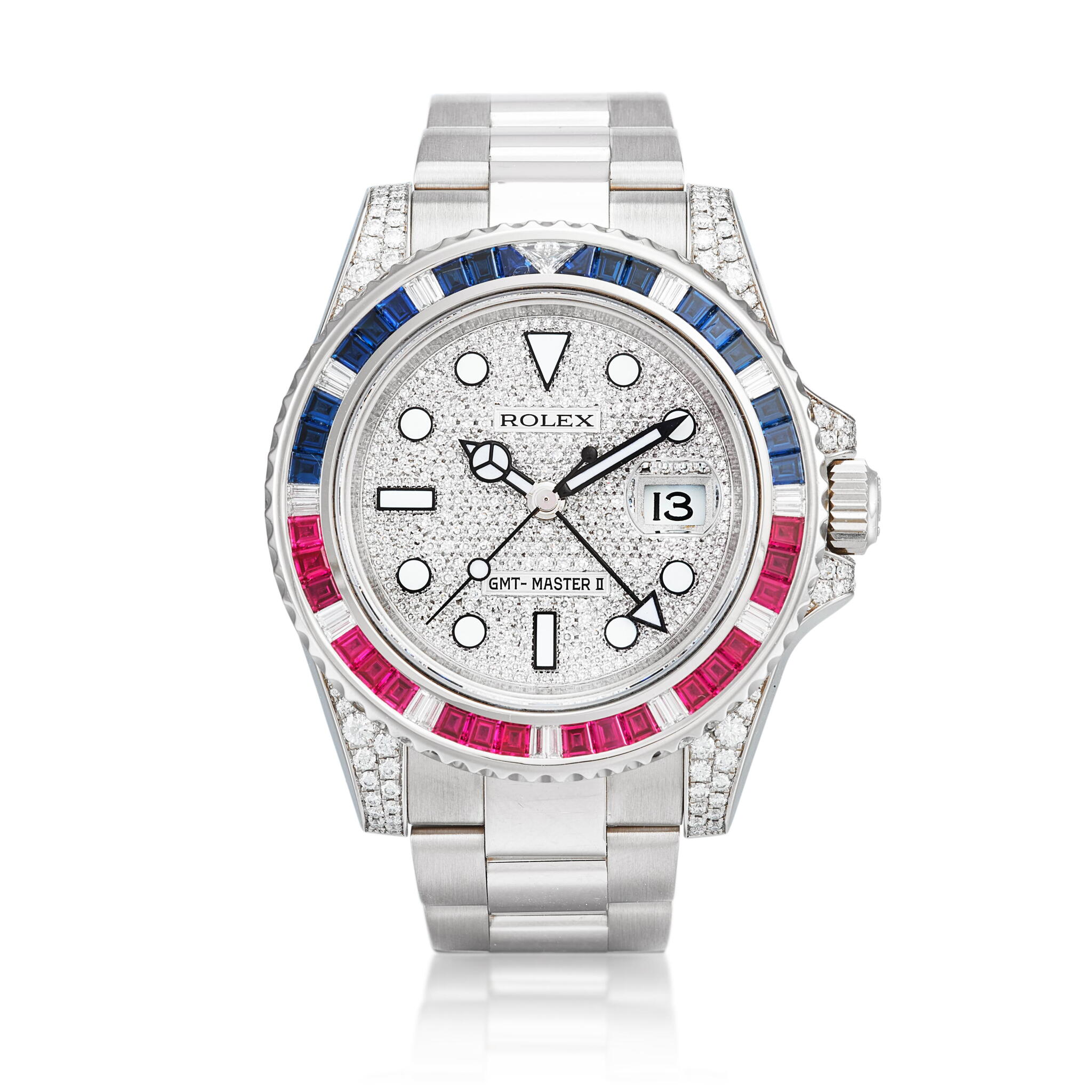 GMT-Master II (Reference 116759SARU), A white gold, diamond, ruby and sapphire-set dual time zone automatic wristwatch with date, Circa 2009 — view 1