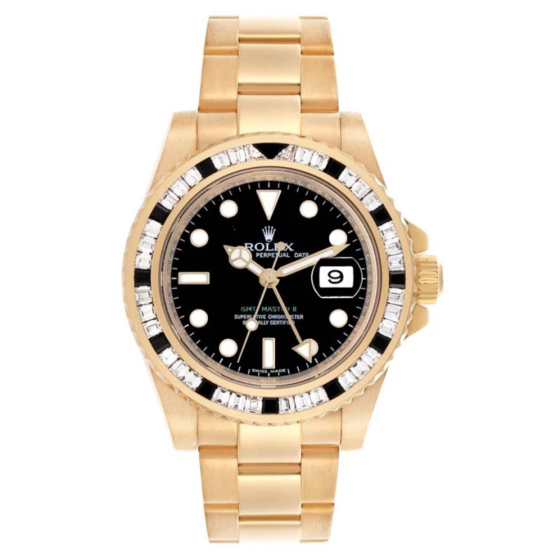 GMT-Master II (Reference 116748SANR). A 40mm yellow gold diamond sapphire-set automatic wristwatch with date. 2006-2007