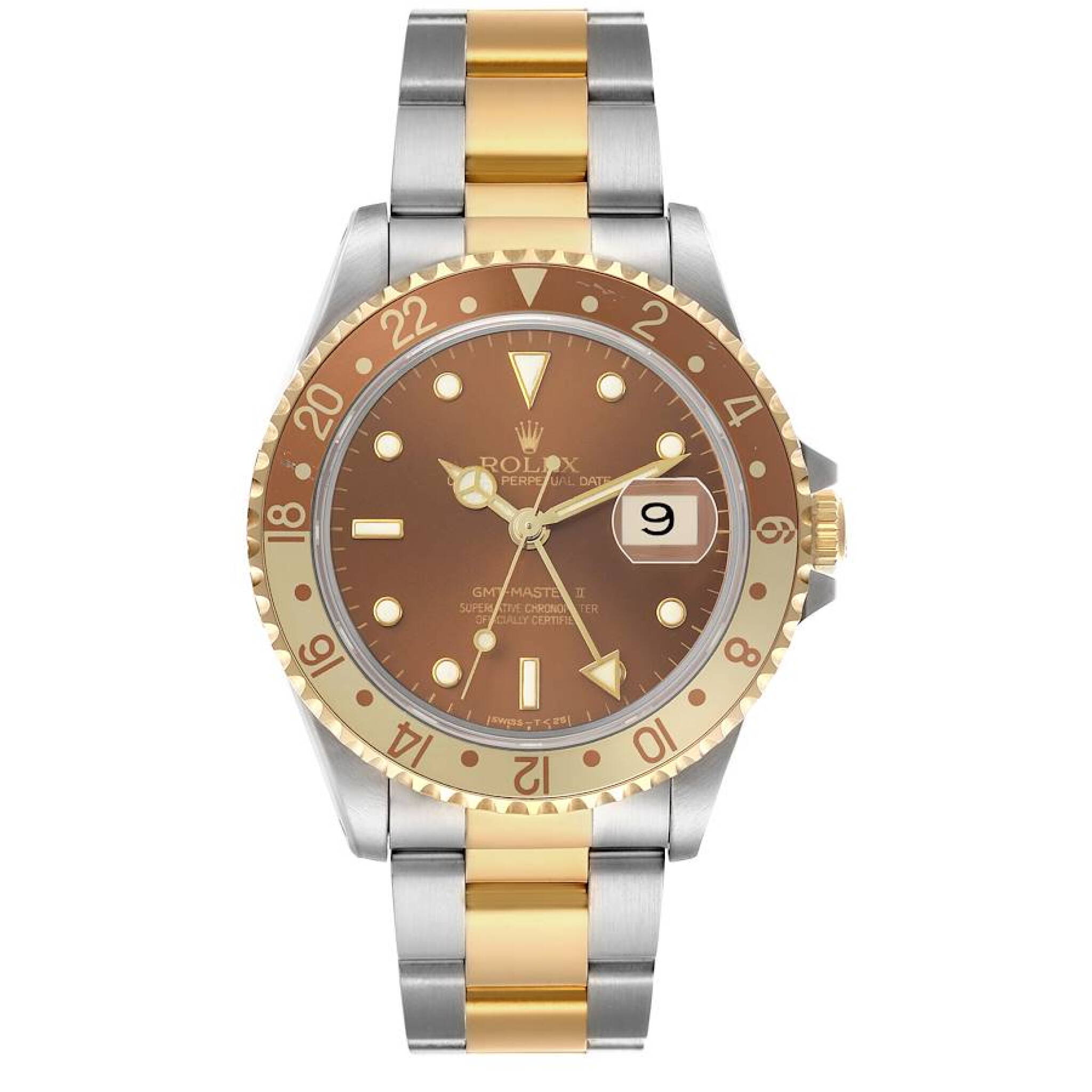 GMT-Master II 'Root Beer' (Reference 16713). A 40mm yellow gold stainless steel automatic wristwatch with date and dual time. 1991-1992 — view 1