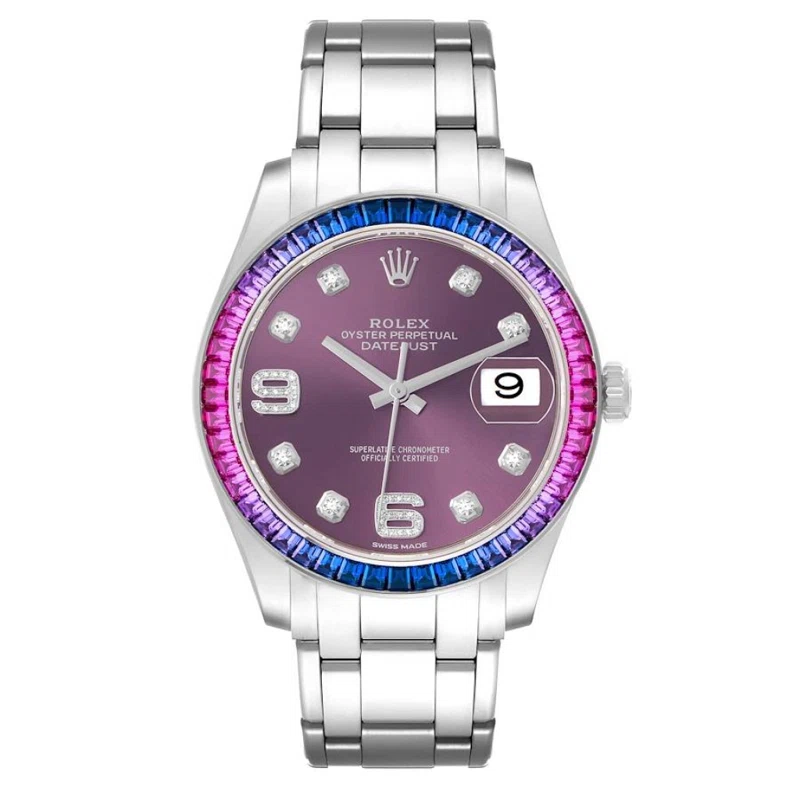 Pearlmaster (Reference 86349). A 39mm white gold diamond and sapphire gem set automatic wristwatch with date.