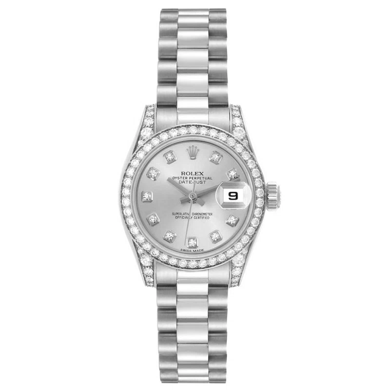 President Datejust (Reference 179159). A 26mm white gold diamond set automatic wristwatch with date and day. 2013