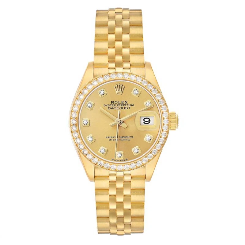 President Datejust (Reference 279138). A 28mm yellow gold diamond-set automatic wristwatch with date.