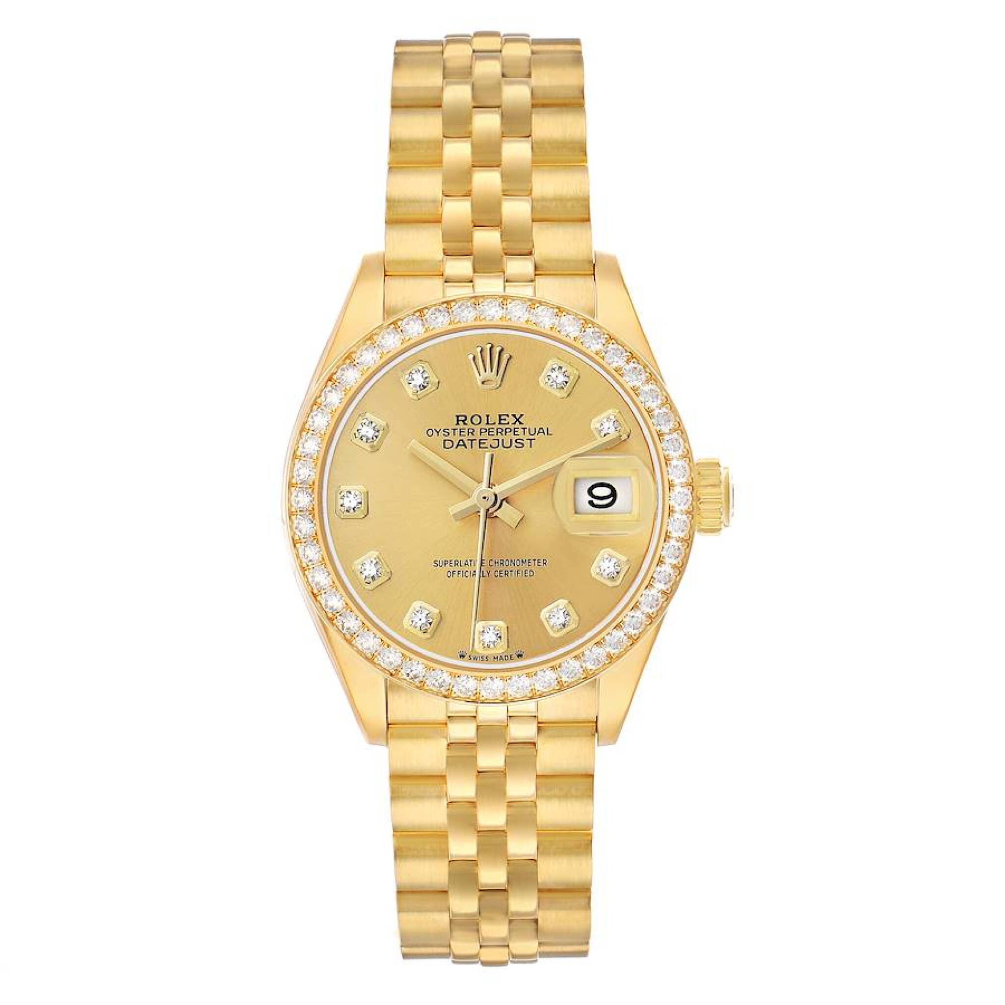 President Datejust (Reference 279138). A 28mm yellow gold diamond-set automatic wristwatch with date. — view 1