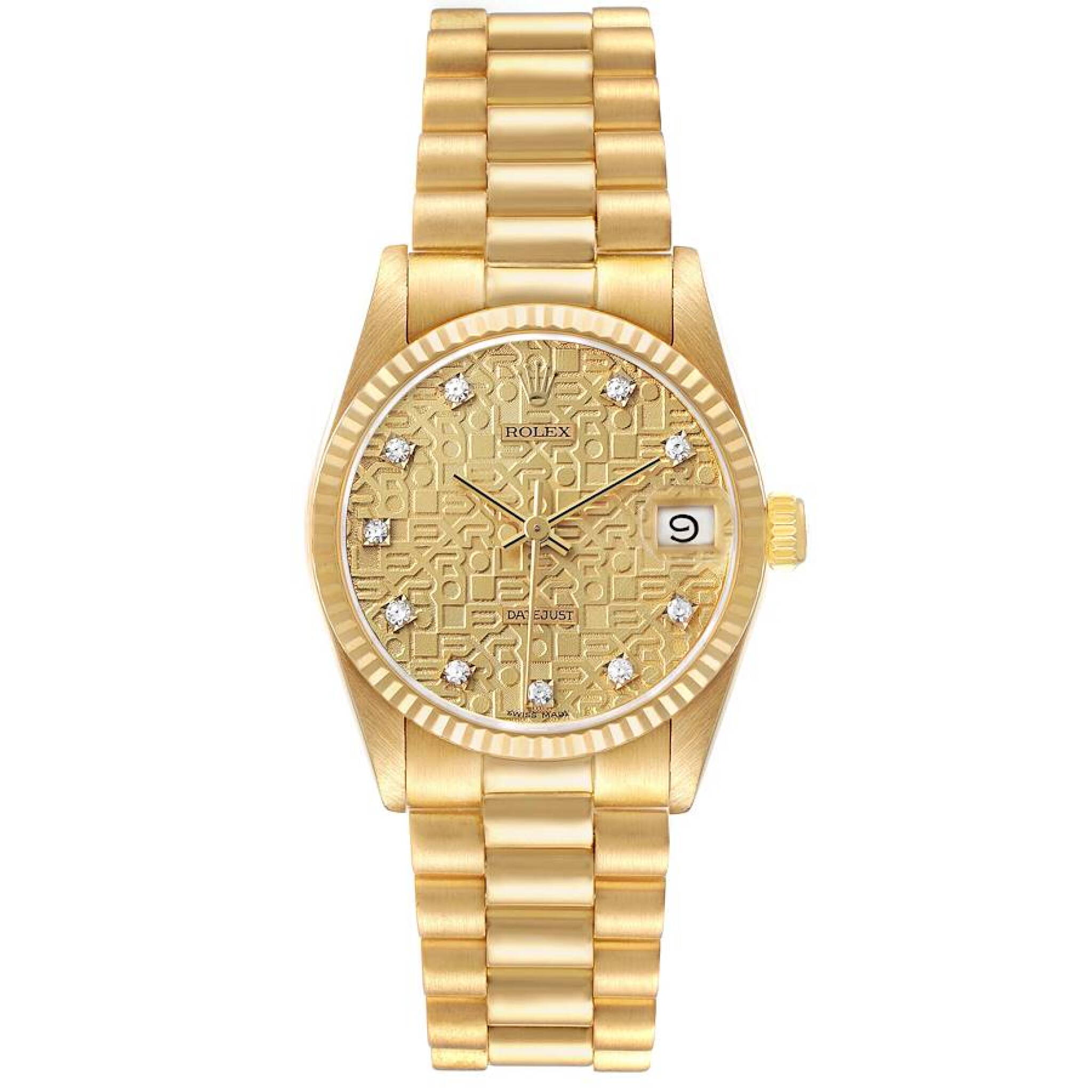 President Datejust (Reference 68278). A 31mm yellow gold diamond-set automatic wristwatch with date. 1995-1996 — view 1