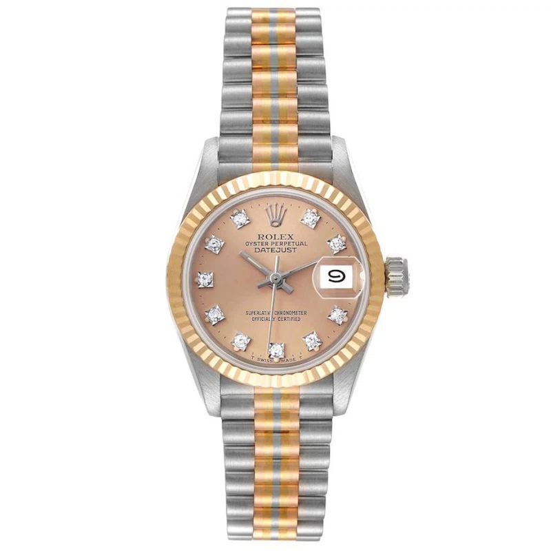 President Datejust 'Tridor' (Reference 69179). A 26mm tri-color gold diamond-set automatic wristwatch with date. 1987-1988