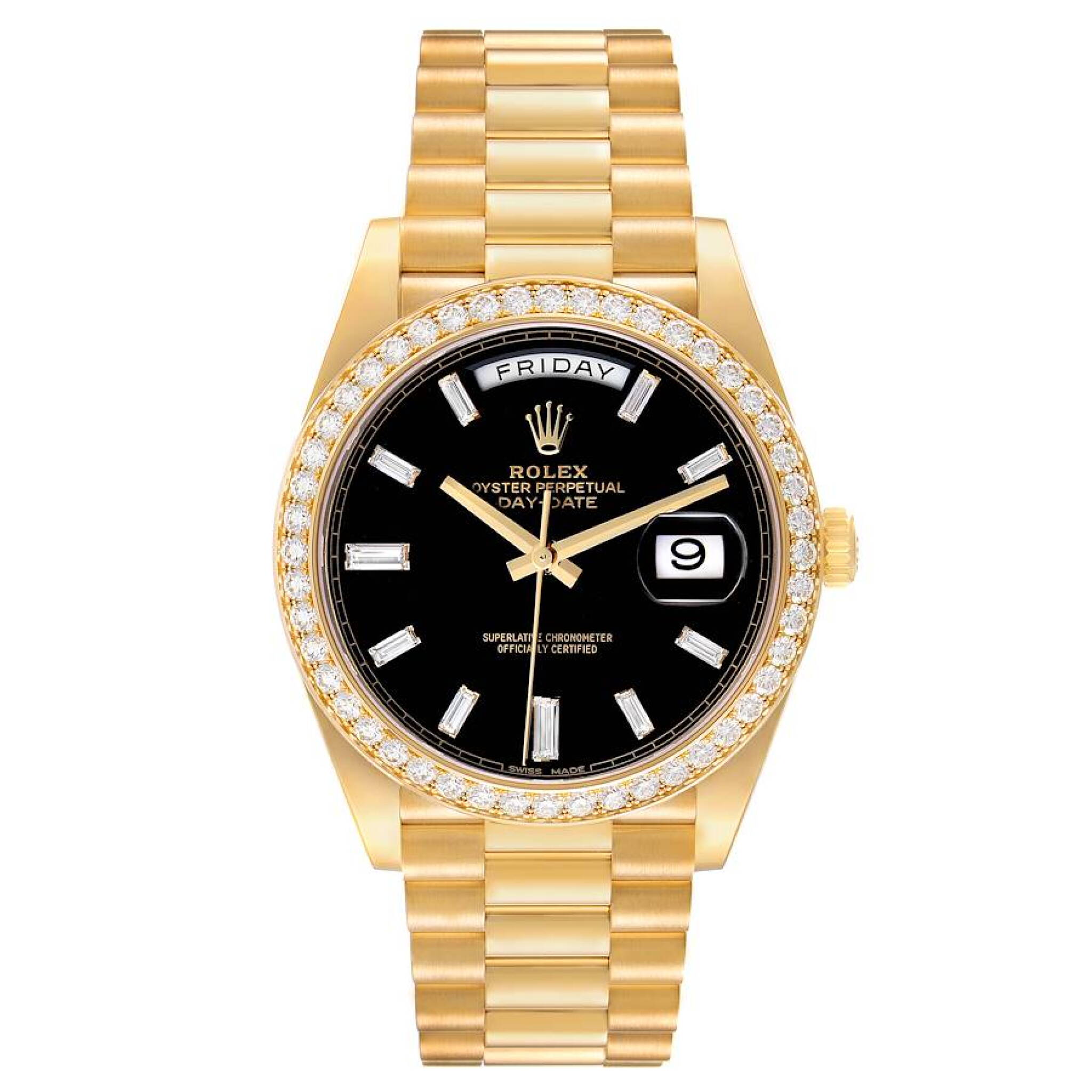 President Day-Date (Reference 228348). A 40mm yellow gold diamond-set automatic wristwatch with date and day. — view 1