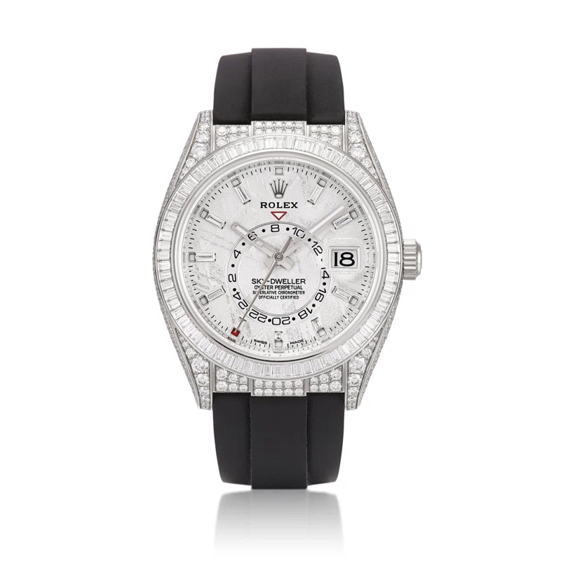 Sky-Dweller Meteorite Dial (Reference 326259TBR). A 42mm white gold diamond-set automatic wristwatch with date and dual time. 2022