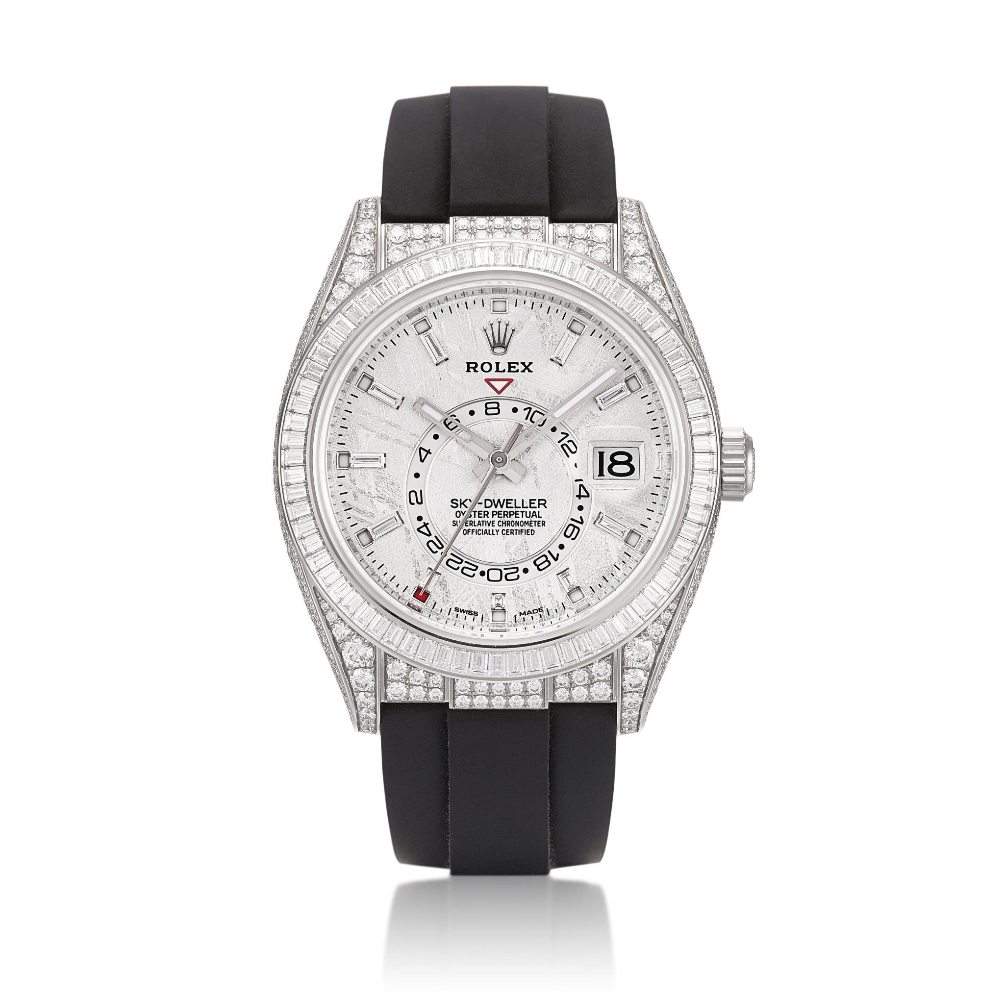Sky-Dweller Meteorite Dial (Reference 326259TBR). A 42mm white gold diamond-set automatic wristwatch with date and dual time. 2022 — view 1
