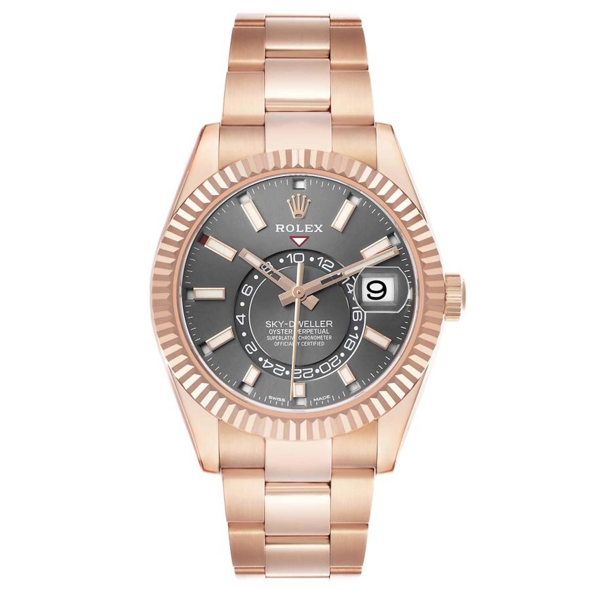 Sky-Dweller (Reference 326935). A 42mm rose gold automatic wristwatch with date and dual time. 2019 — view 1
