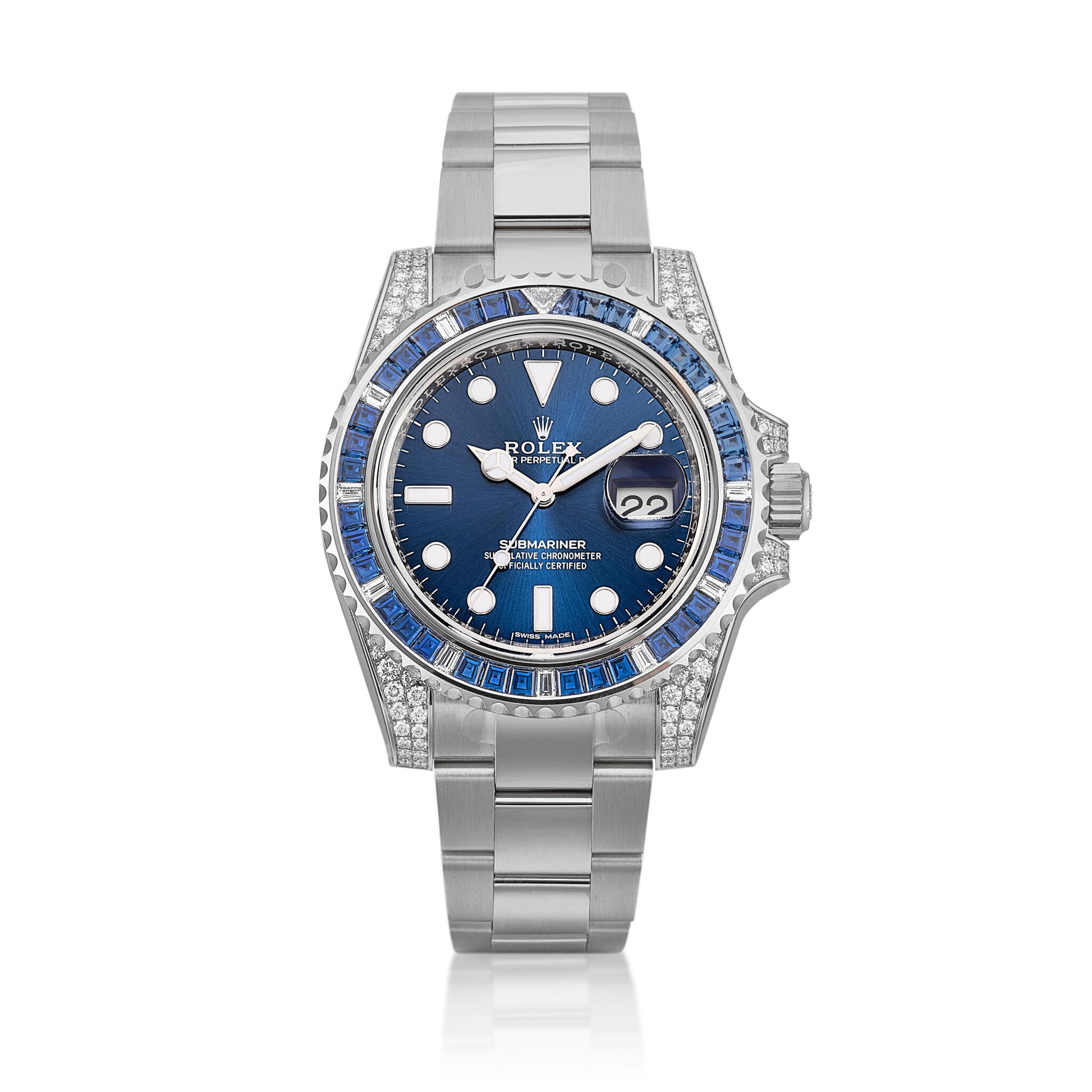 Submariner (Reference 116659SABR). A 40mm white gold diamond sapphire-set automatic wristwatch with date. 2019 — view 1