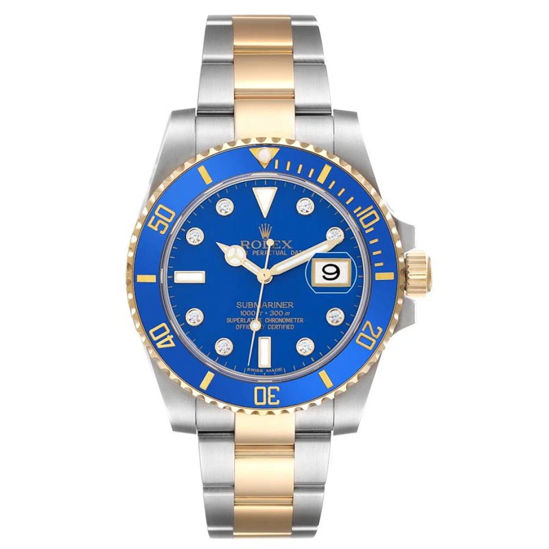 Submariner (Reference 116613LB). A 40mm yellow gold stainless steel diamond-set automatic wristwatch with date. 2008-2009