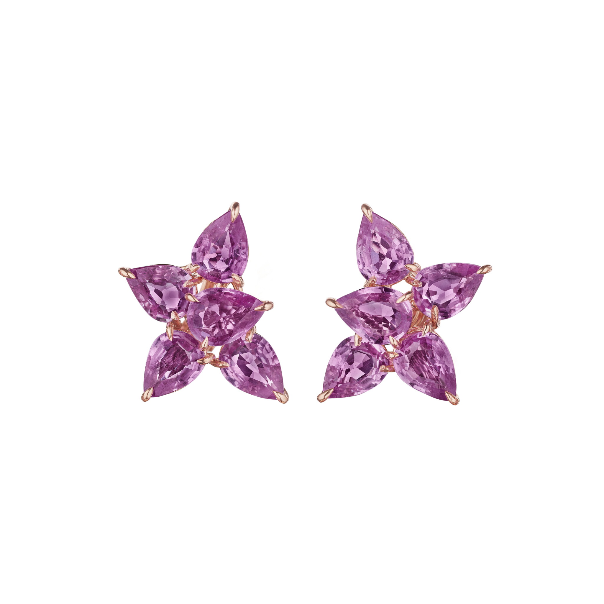 Rose Gold and Pink Sapphire Cluster Earclips — view 1