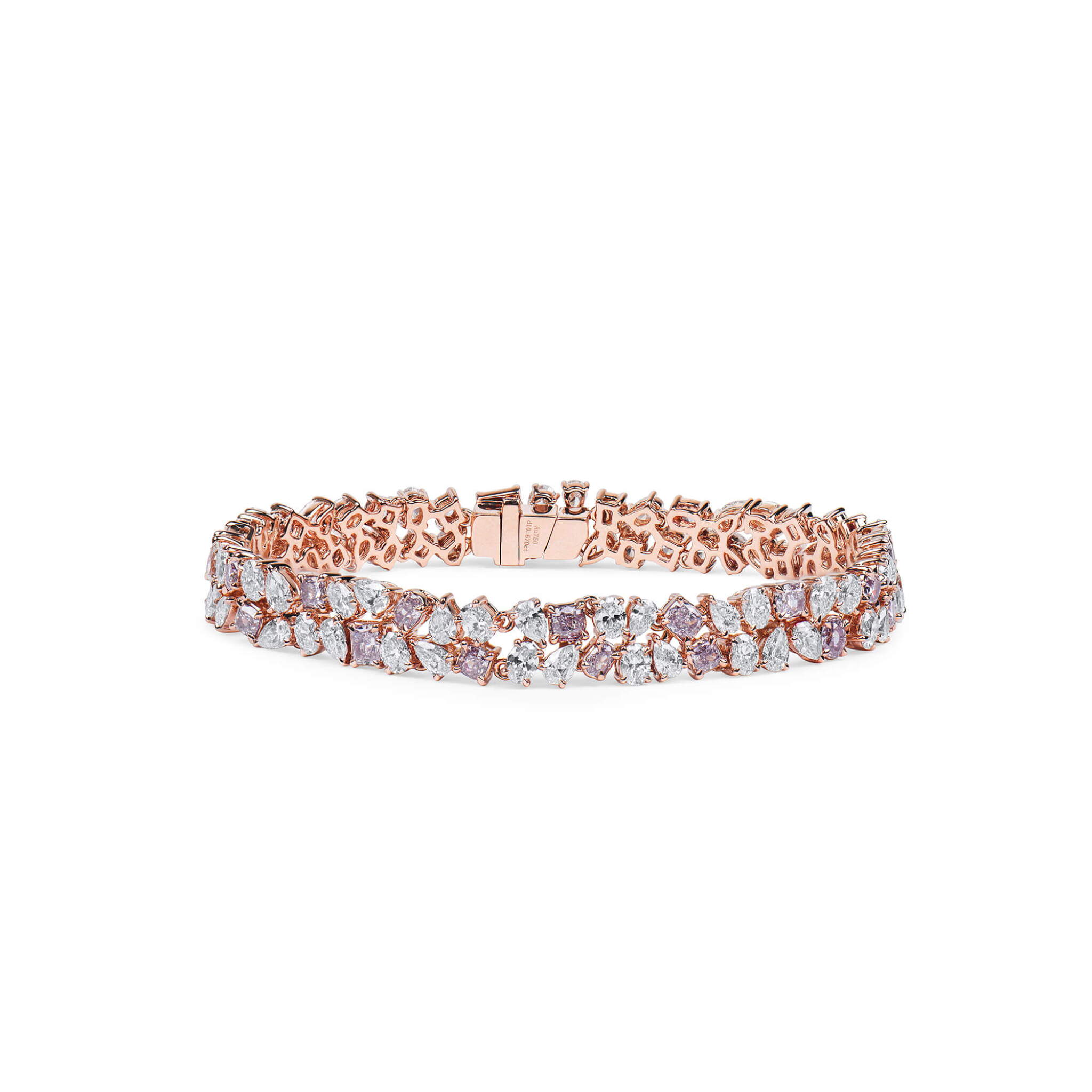 Rose Gold, Fancy Cut Pink Diamond and Diamond Two Row Bracelet — view 1