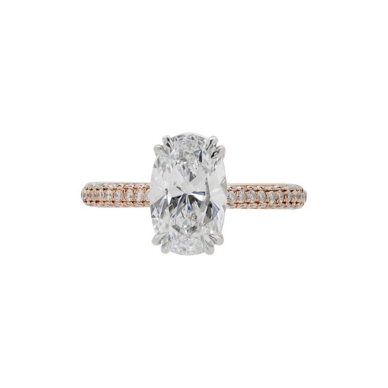 Rose Gold, Platinum, 2.14ct Oval Cut Diamond and Diamond Engagement Ring 