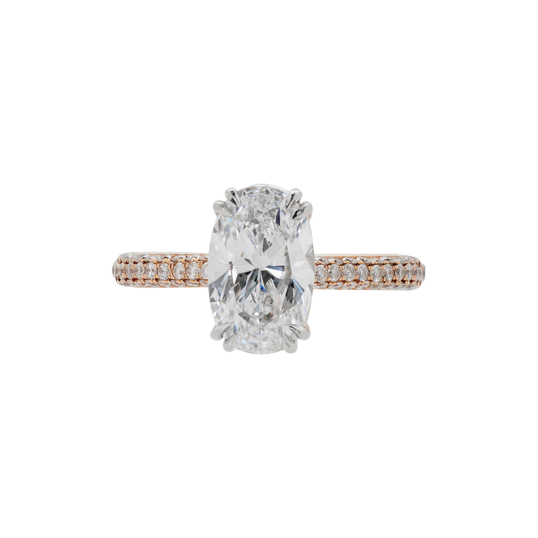 Rose Gold, Platinum, 2.14ct Oval Cut Diamond and Diamond Engagement Ring  — view 1
