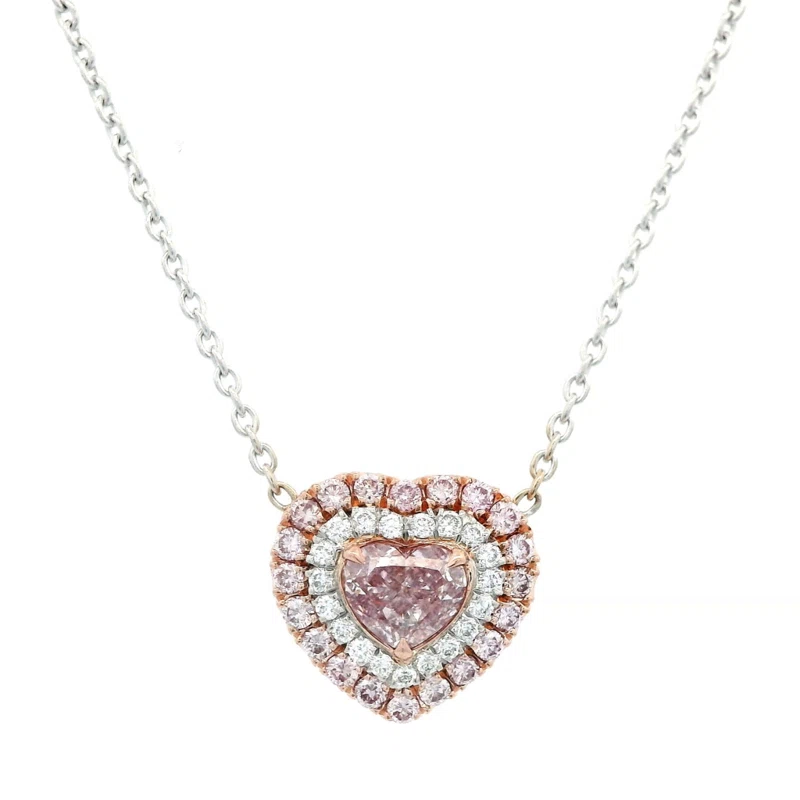 Rose Gold, White Gold, 0.50ct Heart Shape Fancy Purple-Pink and Diamond Pendant Necklace