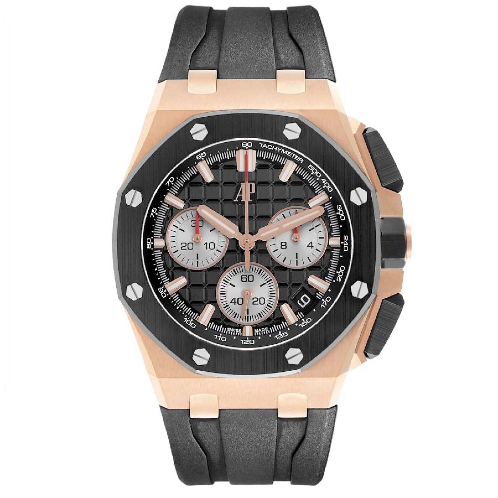 Royal Oak Offshore (Reference 26420RO.OO.A002CA.01). A 44mm rose gold automatic wristwatch with date and chronograph. 2023 — view 1