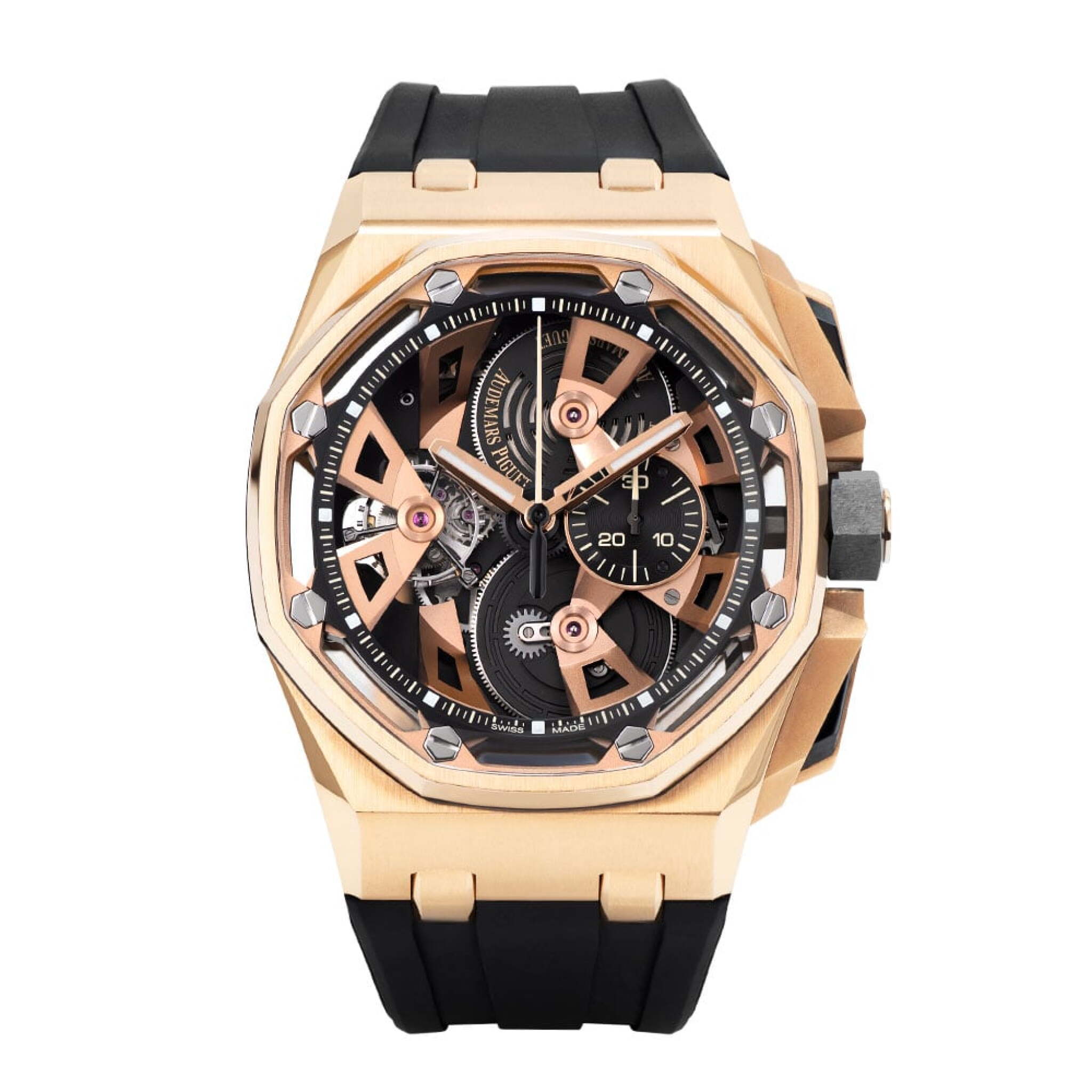 Royal Oak Offshore Limited Edition (Reference 26421OR.OO.A002CA.01). A 45mm rose gold manual wind wristwatch with a chronograph and tourbillon. — view 1