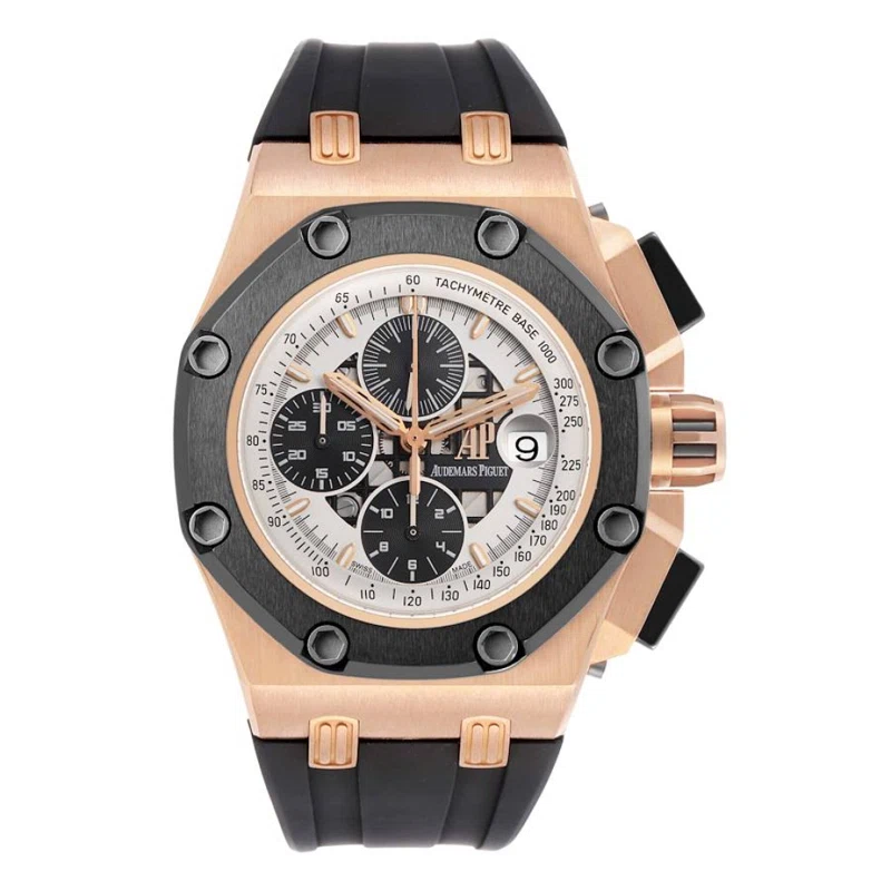 Royal Oak Offshore Rubens Barrichello III Limited Edition (Reference 26078RO.00.D002CR.01). A 46mm rose gold automatic wristwatch with date and chronograph.