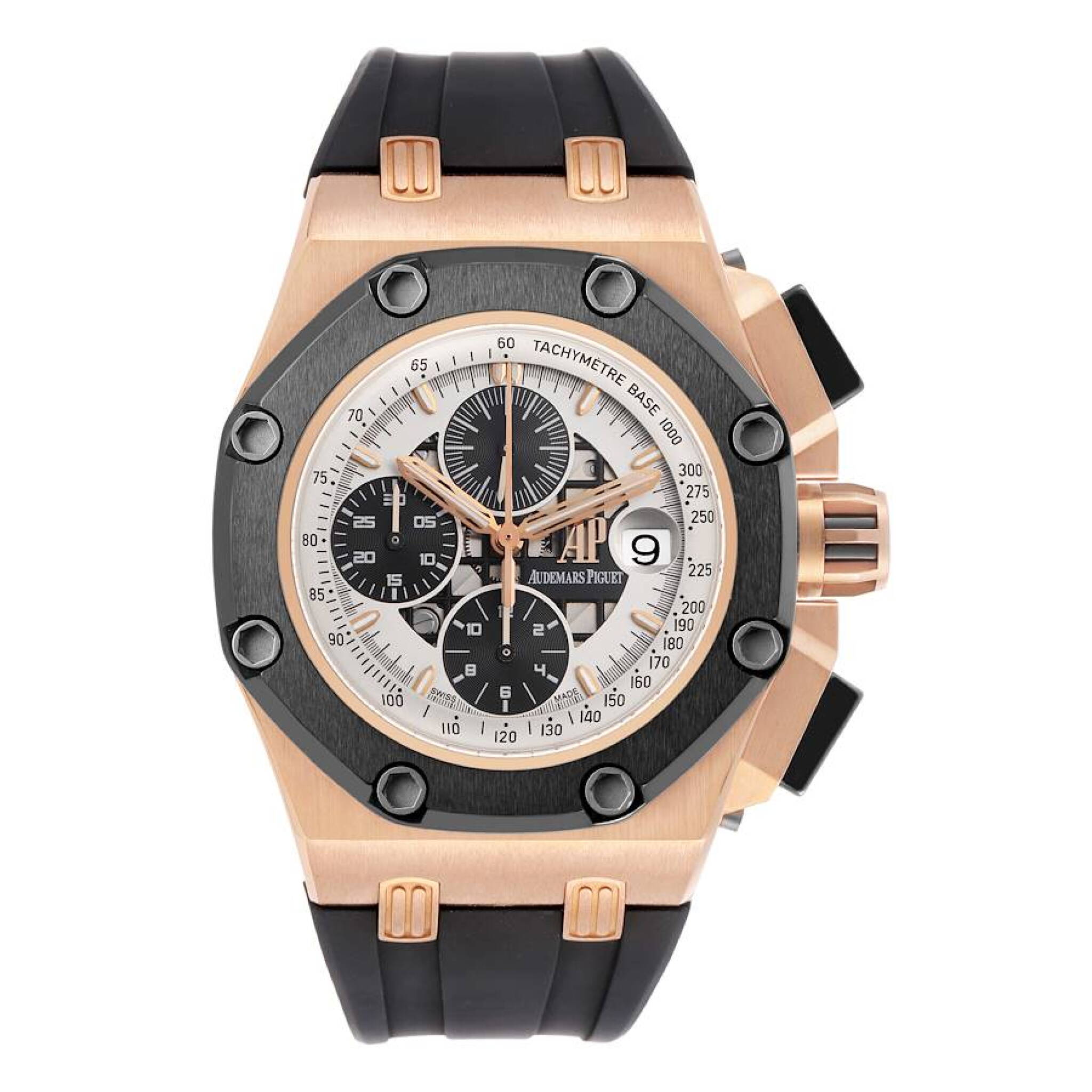 Royal Oak Offshore Rubens Barrichello III Limited Edition (Reference 26078RO.00.D002CR.01). A 46mm rose gold automatic wristwatch with date and chronograph. — view 1