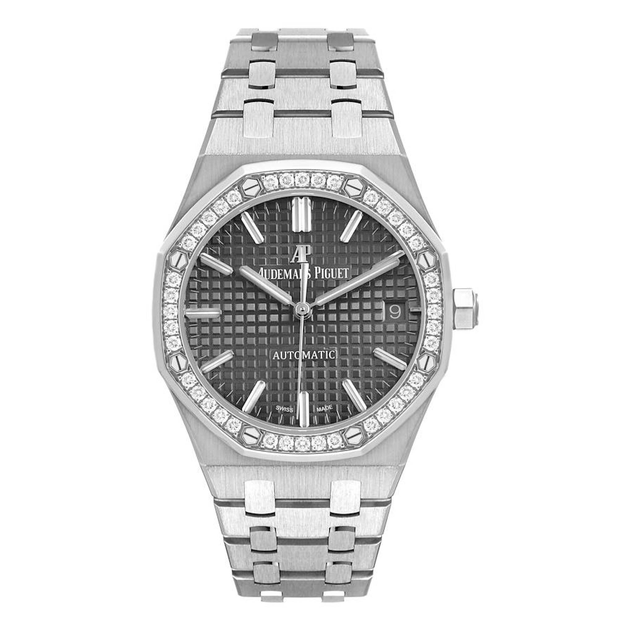 Royal Oak (Reference 15451ST.XX.1256ST.02). A 37mm stainless steel diamond-set automatic wristwatch with date. — view 1