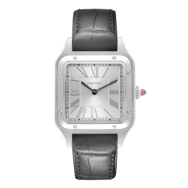 Santos Dumont Large Limited Edition 'Le Bresil' (المرجع WGSA0034). ساعة يد من البلاتين بقطر 43.5mm، بحركة ميكانيكية ذات تعبئة يدوية.