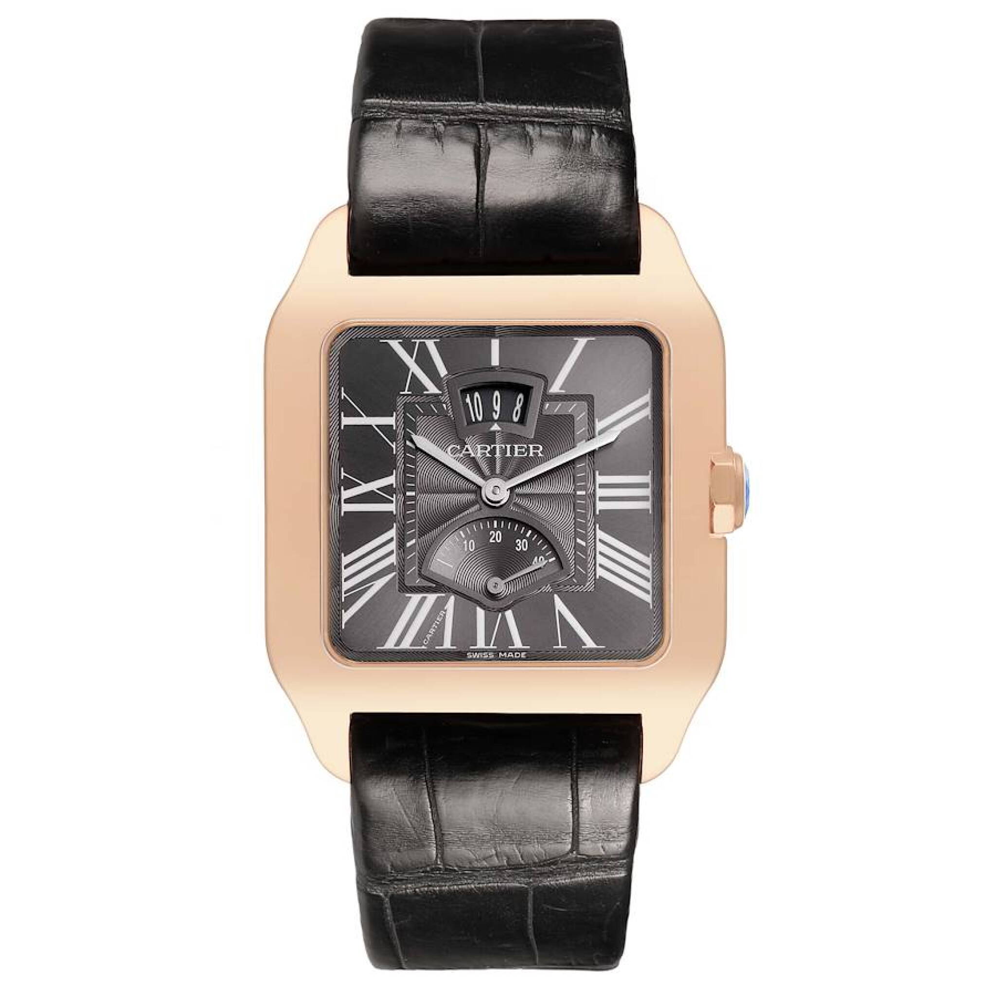 Santos-Dumont (Reference W2020068). A 47.4mm rose gold manual wind wristwatch with date and power reserve. 2018 — view 1