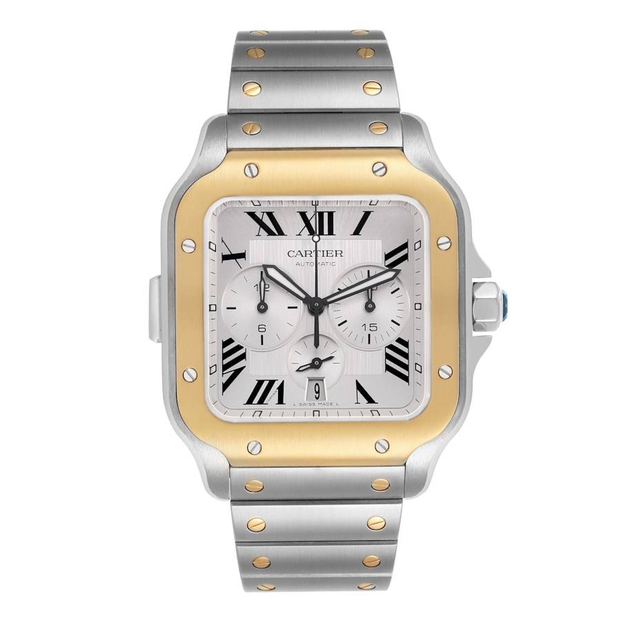 Santos XL (Reference W2SA0008). A 51.3mm yellow gold stainless steel automatic wristwatch with date and chronograph. 2019 — view 1