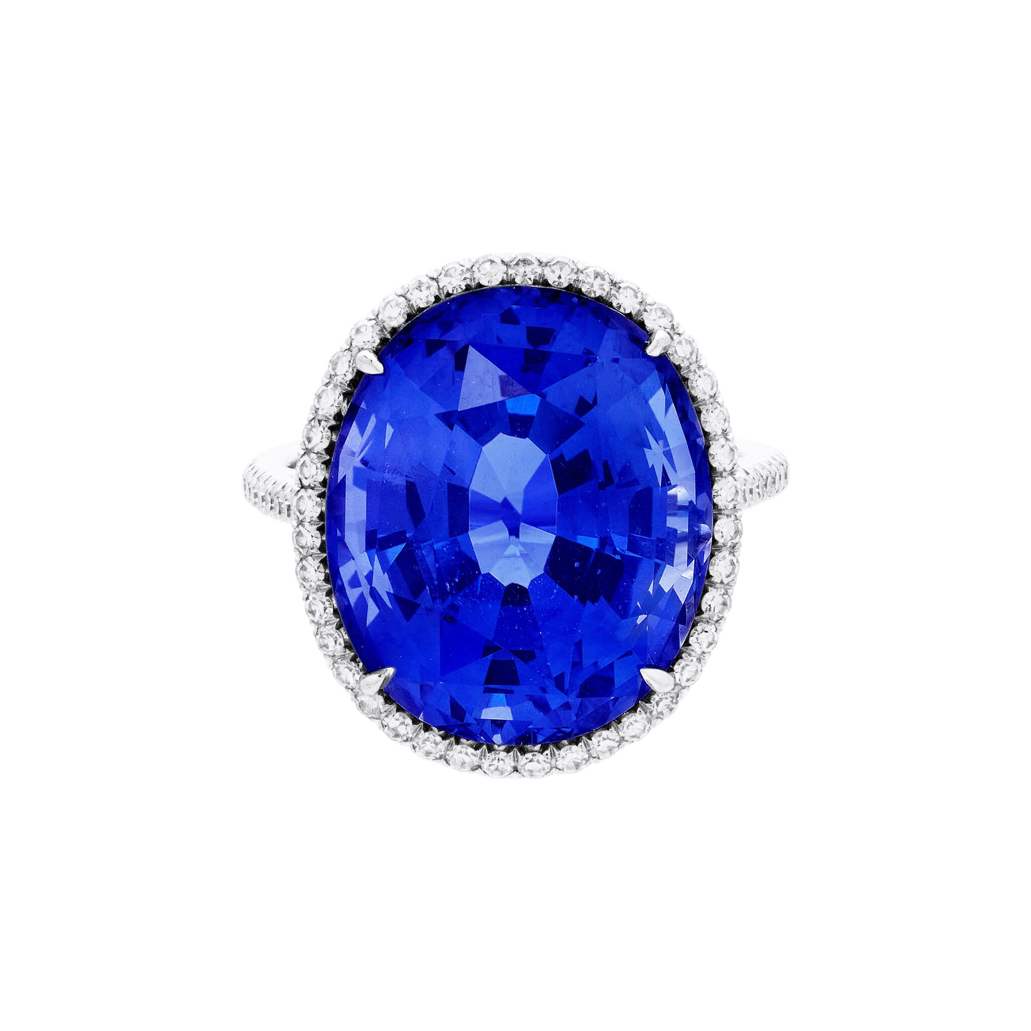 Platinum, 17.38ct Ceylon Sapphire and Diamond Ring — view 1