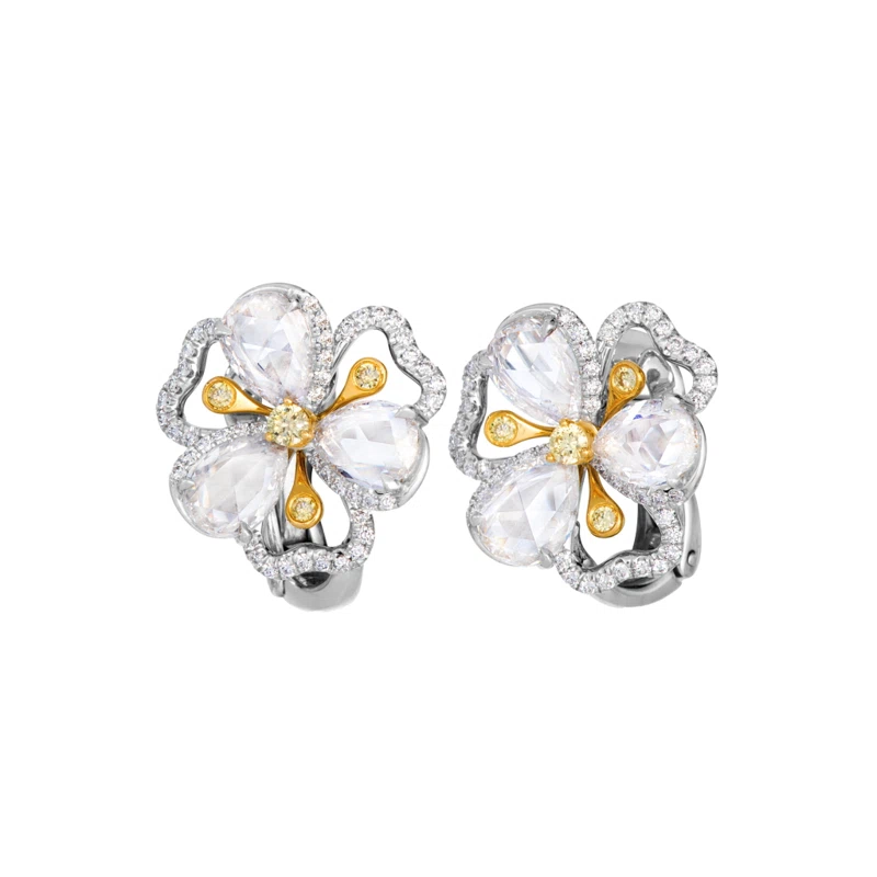 Platinum, Gold, Yellow Diamond and Diamond Earclips
